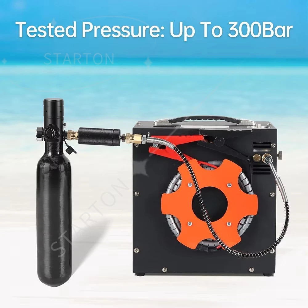 Portable 12V AC 110-220V Oil-Free Air Compressor 300 Bar Car Battery Supply Aluminum Alloy Diving Swim Gear Accessories