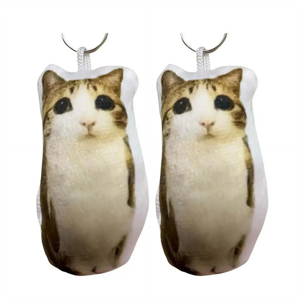 Cute Meowl Plush Keychain with Realistic Cat Sound Squeeze Voice Toy Funny Photo Realistic Cat Face Pendant for Bag Backpack