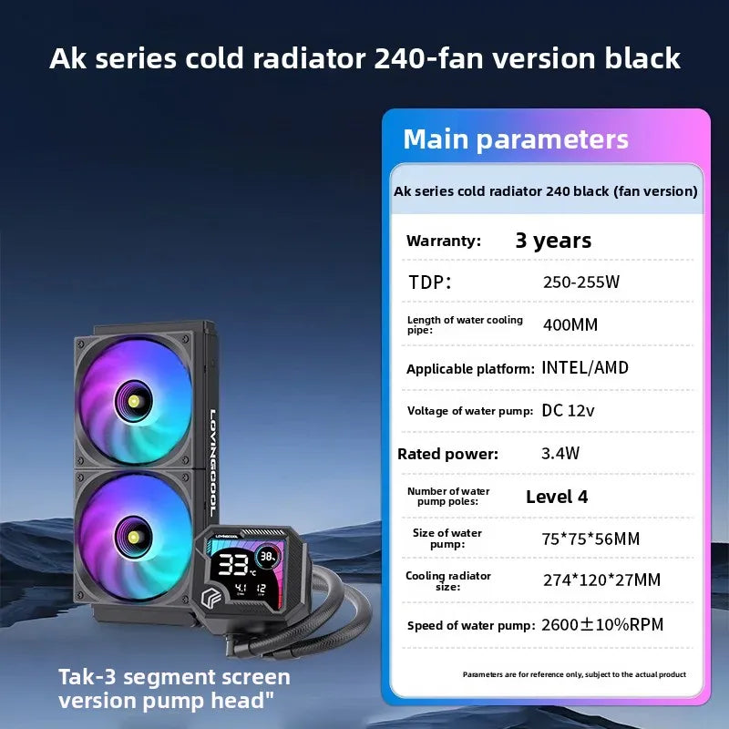 360 ARGB CPU Liquid Cooler with Segment Code Screen Temperature Display