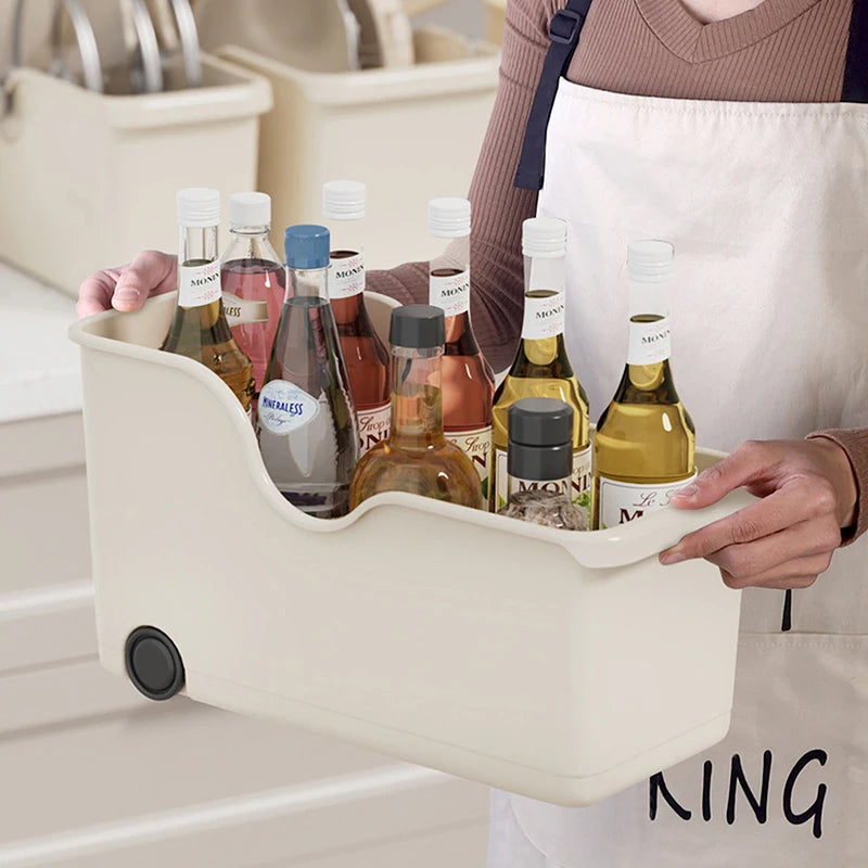 Kitchen Sundries Storage Case with Wheels Seasoning Bottle Storage Container Kitchen Closet Organizer Make Up Organizer