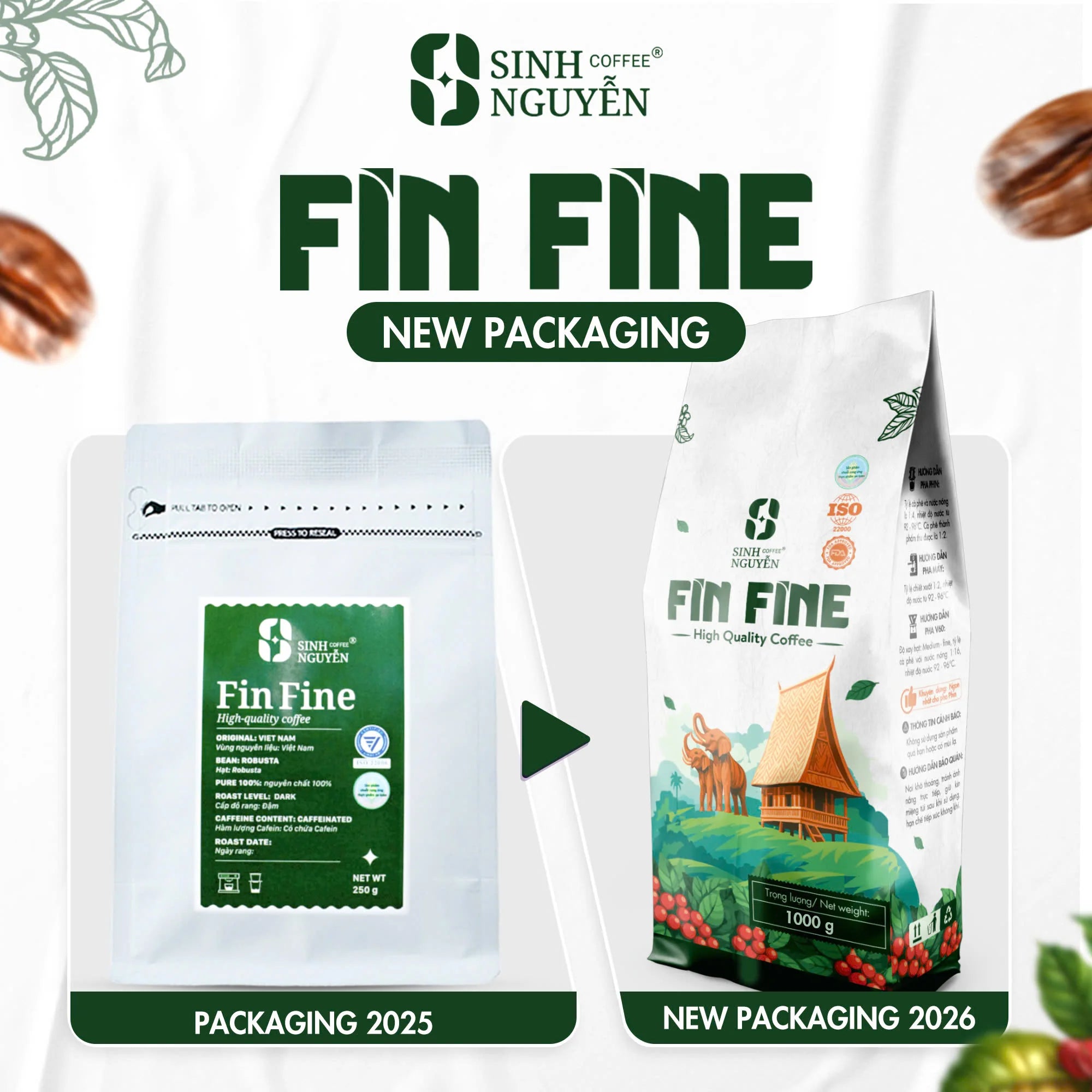 Sinh Nguyen FIN FINE Premium Robusta High Quality Coffee Beans Vietnam Medium Roast Sweet Taste Bulk Wholesale OEM Supply Bag 12