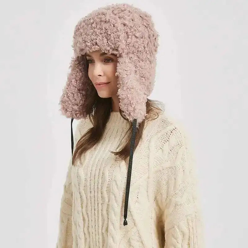 Winter Warm Bomber Hat Women Lamb Wool Faux Fur Hats Outdoor Thicken Earflap Caps Autumn Winter Ear Protect Ski Hat