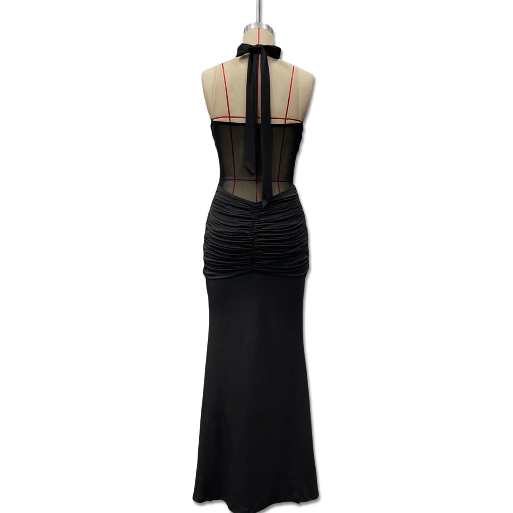 Halter neck backless slim-fit bodycon dress, mesh strapless knot design, slim-fitting, skin-friendly, does not pinch the skin