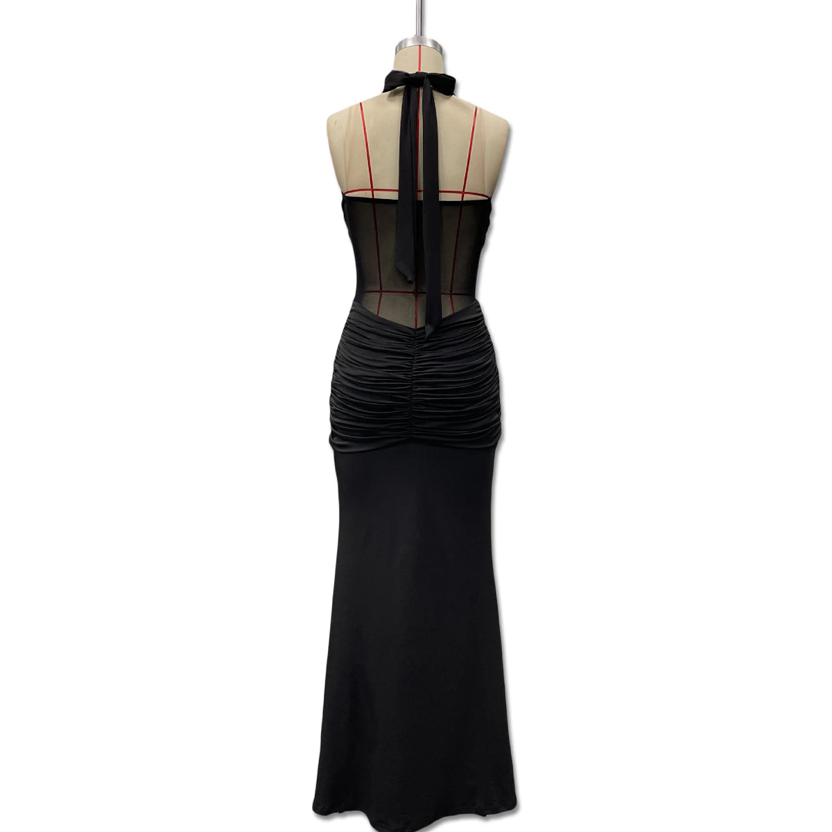 Halter neck backless slim-fit bodycon dress, mesh strapless knot design, slim-fitting, skin-friendly, does not pinch the skin