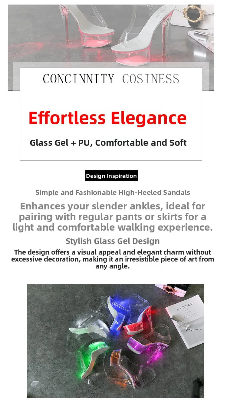 Sexy Crystal Heel Slippers Transparent High Heels Nightclub Performance Show Shoes PU Material Waterproof Platform Rubber Sole