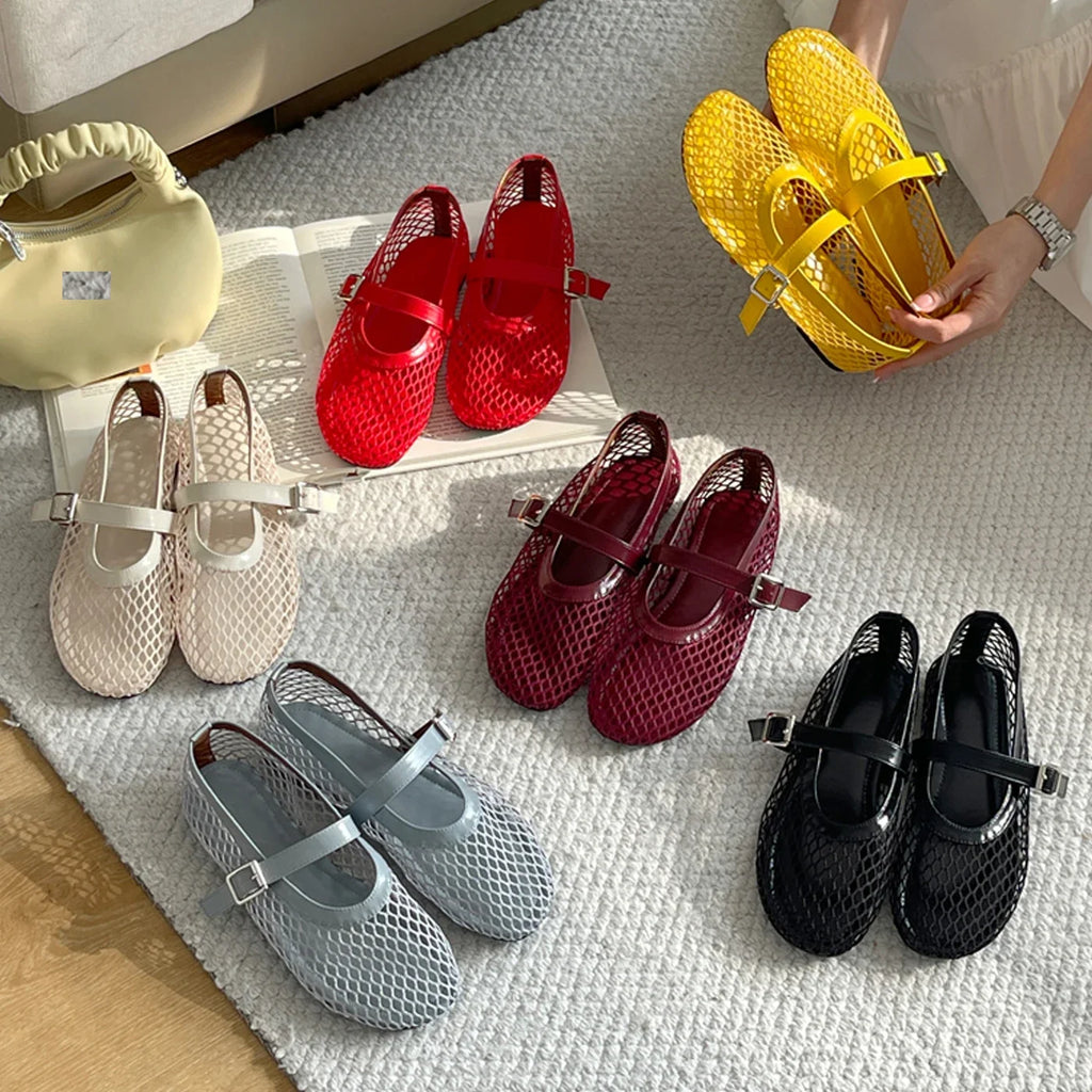 Eilyken Summer Women Cosy Mesh Flat Heels Shoes Round Toe Buckle Strap Casual Ladies Sandals Zapatos De Mujer