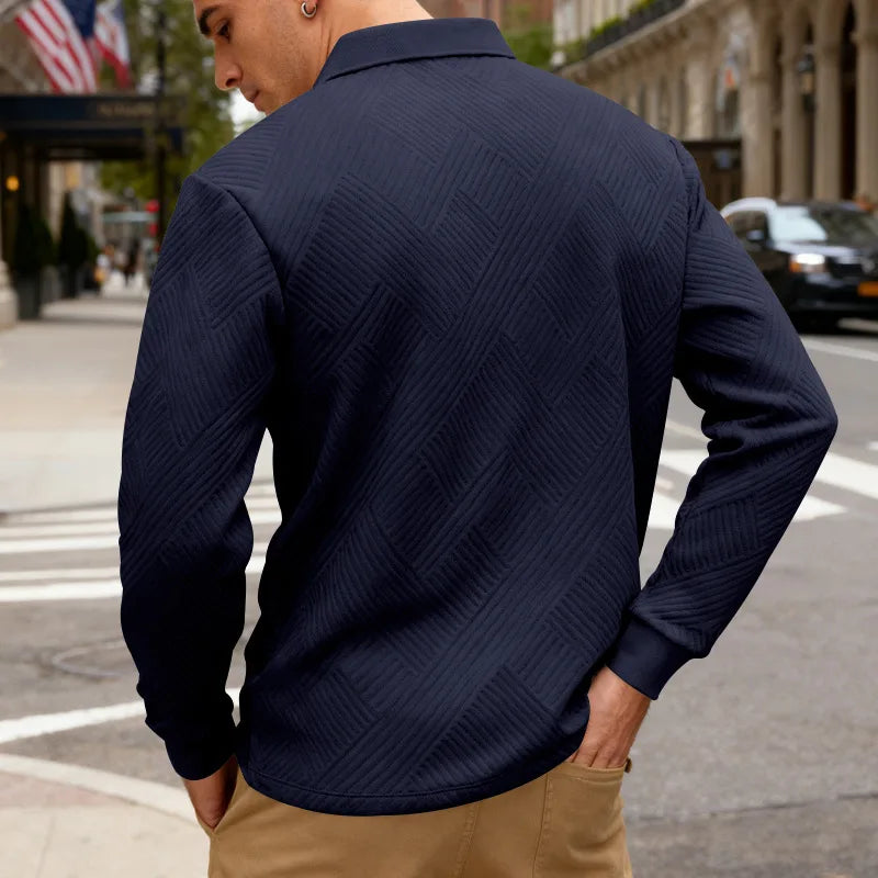 2025 spring and autumn men's light luxury casual simple lapel jacquard POLO button-down long-sleeved sweater