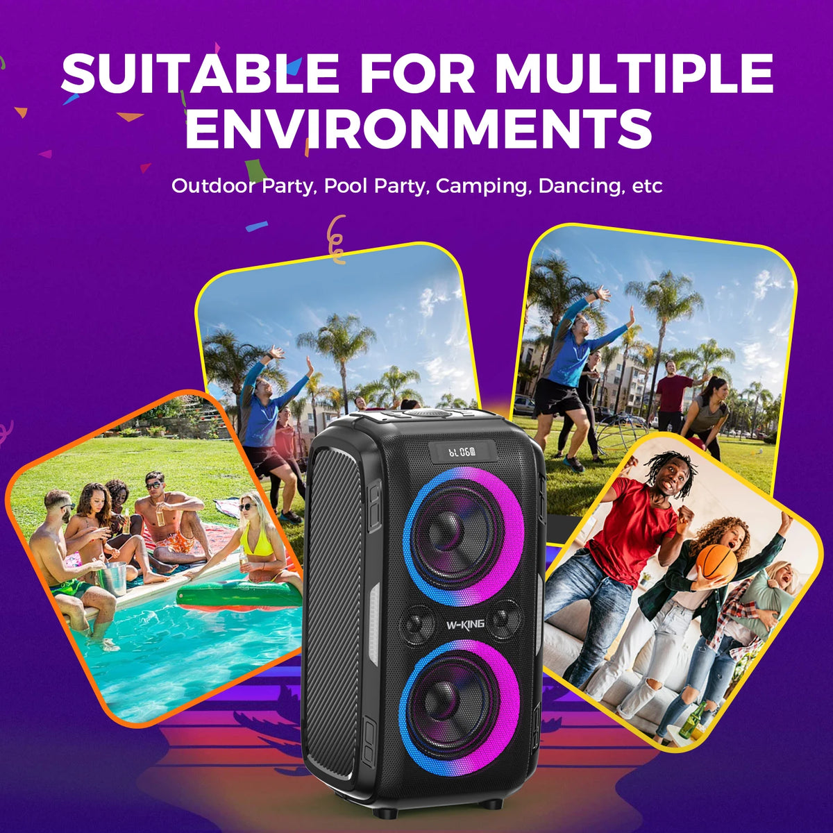 W-KING T9 PRO 250W Peak Bluetooth Party Speaker 125dB Loud 2×6.5" Subwoofer Bluetooth 5.3 TWS Portable Bass Speaker