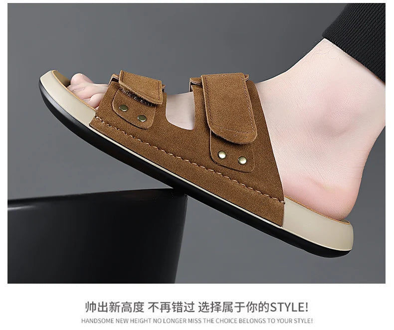 2026 Mens Sandals Slip On Leather Casual Couple Shoes For Men Soft Comfortable Mens Summer Shoes Handmade Men Outdoor Slippers