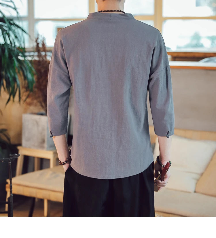 Summer Kimono Japanese Style Short Sleeve Men New Half-sleeved Cotton Linen Breathable Men Clothing T-shirt Japanese Yukata Tops