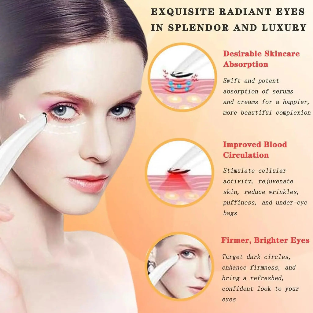 Eye Beauty Device 3 in 1 Eye Massager Wand with Red LED Light Vibration Massage Portable Beauty Machine Electric Eye Care Tool