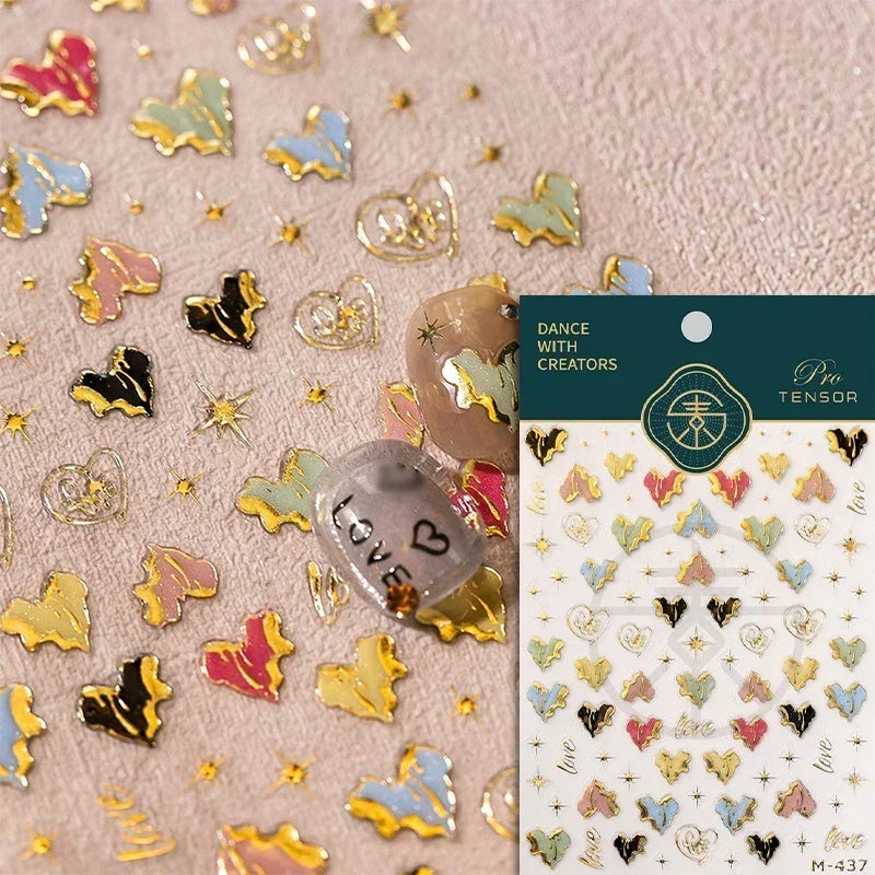 5D Gradient Love Gem Glitter Love Heart Colorful Cat's Eye Rhinestone Soft Self Adhesive Nail Art Stickers Shiny Manicure Decals