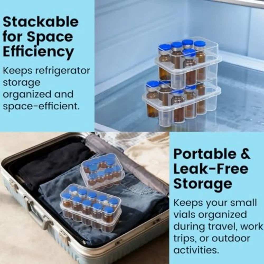 3/5/7/10mL 2/10/24-Slot Vial Storage Case Plastic Stackable Microtube Storage Box Clear Freezer Tube Box Refrigerator Organizer