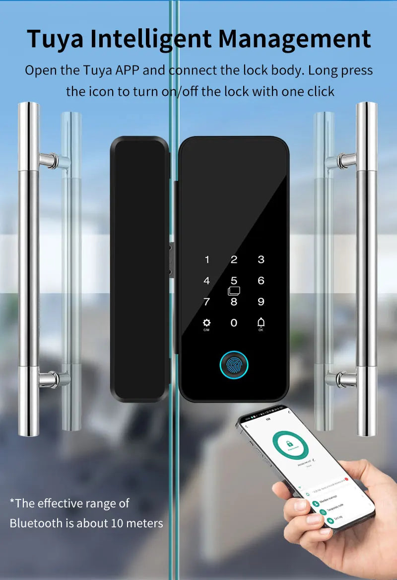 Multifunctional Smart Glass Door Lock Electronic Digit Biometric Fingerprint Tuya App Key Electric Smart Life Digital Door Lock