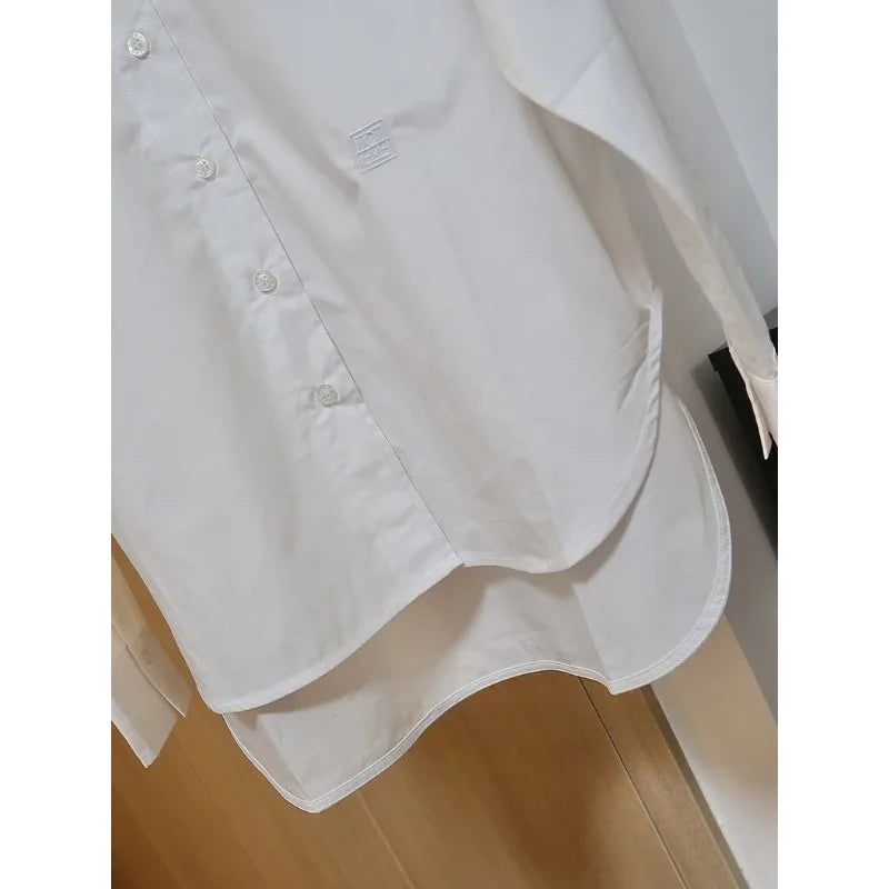 TT@-LUXURY White Shirt Women's 2025 Spring/Summer Outside Wear Loose Lazy Design Sense Niche Versatile Cotton Top Office Lady