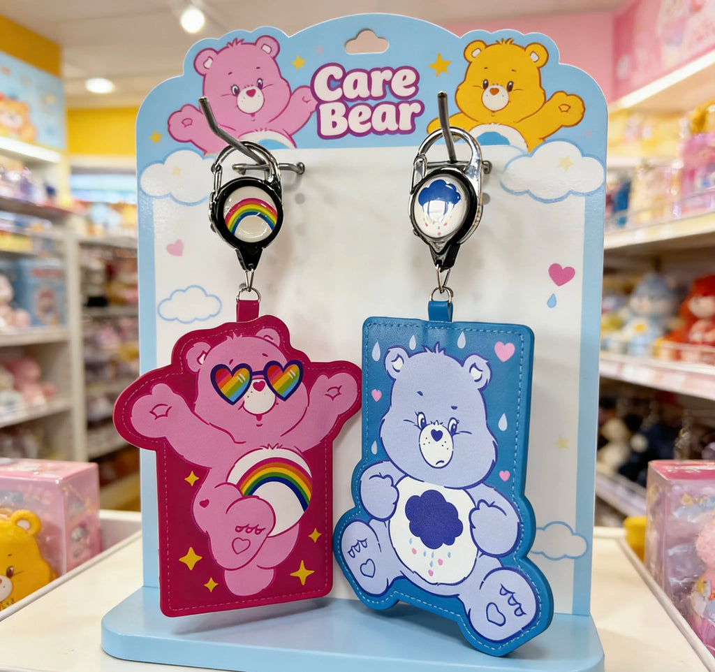 Care Bears Cute Bear Shaped Card Holder with Retractable Reel – Adorable Bag Charm for ID & Cards