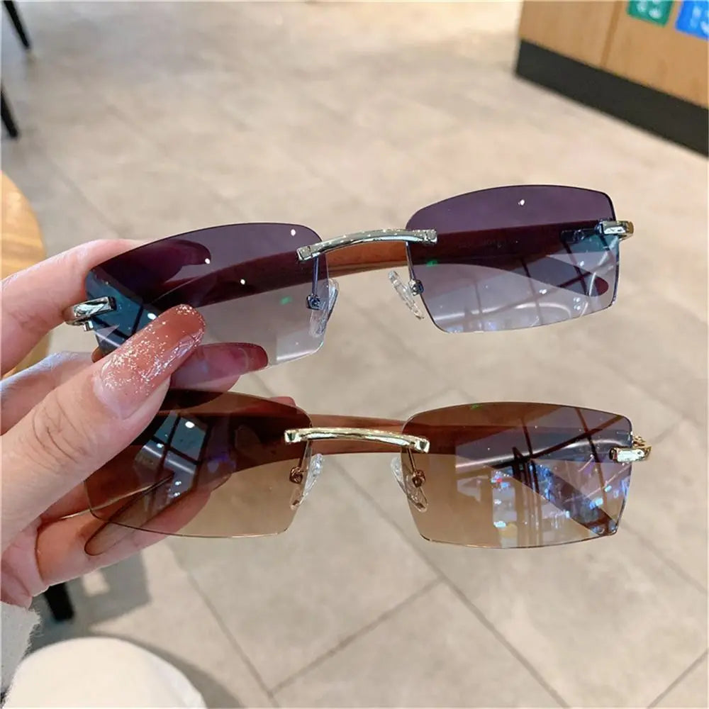 Trendy Punk Sunglasses Rimless Rectangle Sun Glasses for Men Women Fashion UV400 Driving Shades Frameless Gradient Eyewear