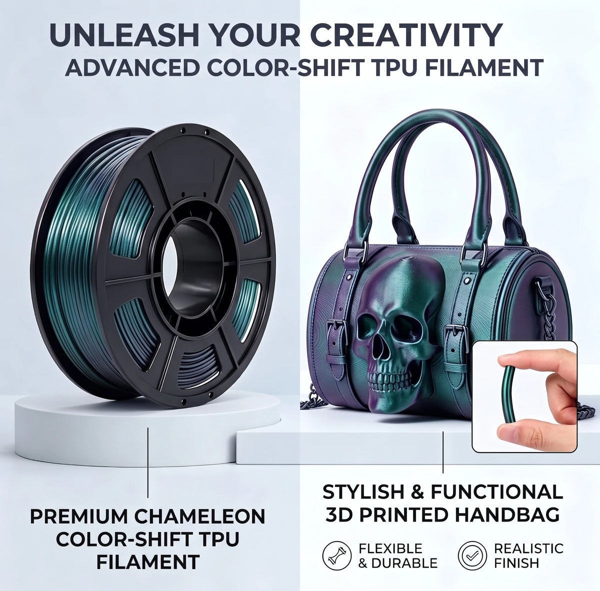 95A Chameleon TPU Filament 1.75mm,TPU Chameleon Color Green 250g 95A Flexible Soft 3D Printer Filament,Changes Color with Light