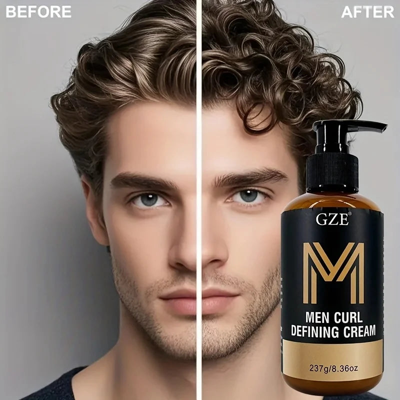 GZE Men Curl Defining Cream - Defined Bouncy Cue Curls Waves - Enhances Curl Definition and Hydrates Hair Frizz RLS and Frizz