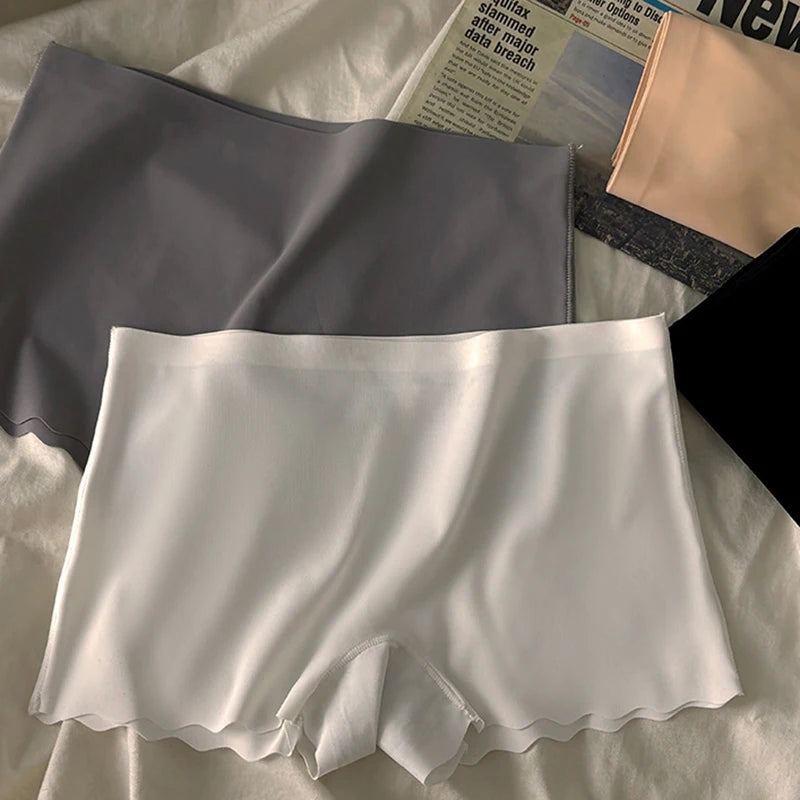 4-Piece Set Of Women's Mid Waist Solid Color Flat Angle Pants, Sexy Comfortable Seamless Safety Pants, Women's Sports Underwear