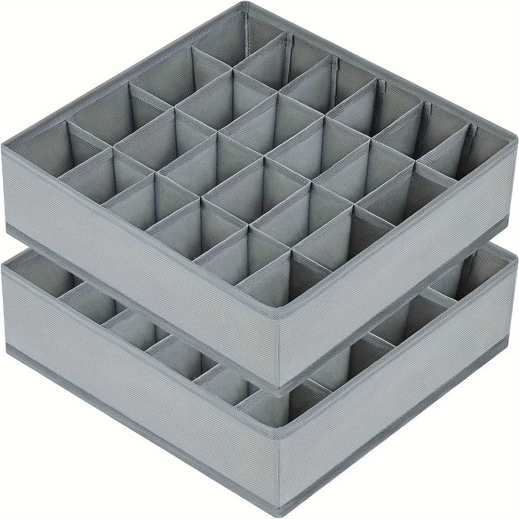 1pc Fabric Storage Box with 24 Compartments - Foldable Stackable Organizer for Socks Ties Underwear Space-Saving Drawer Divider