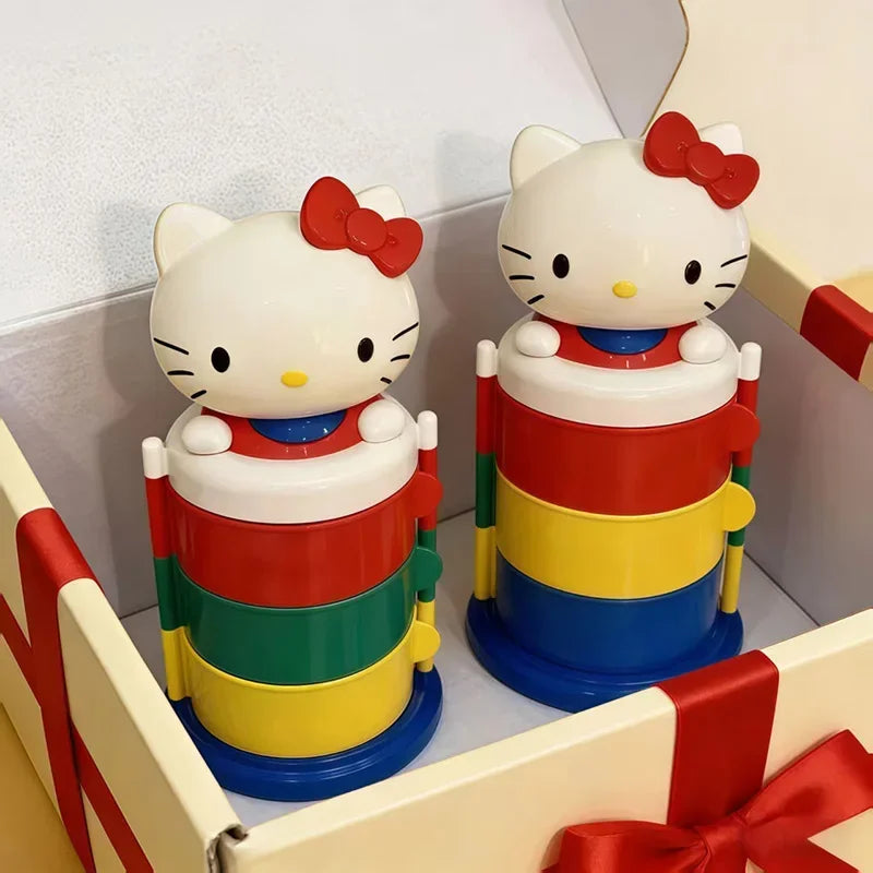 Hello Kitty Organizer Box Kawaii Rotating Storage Box Cute Makeup Holder Three Layer Desktop Organizer