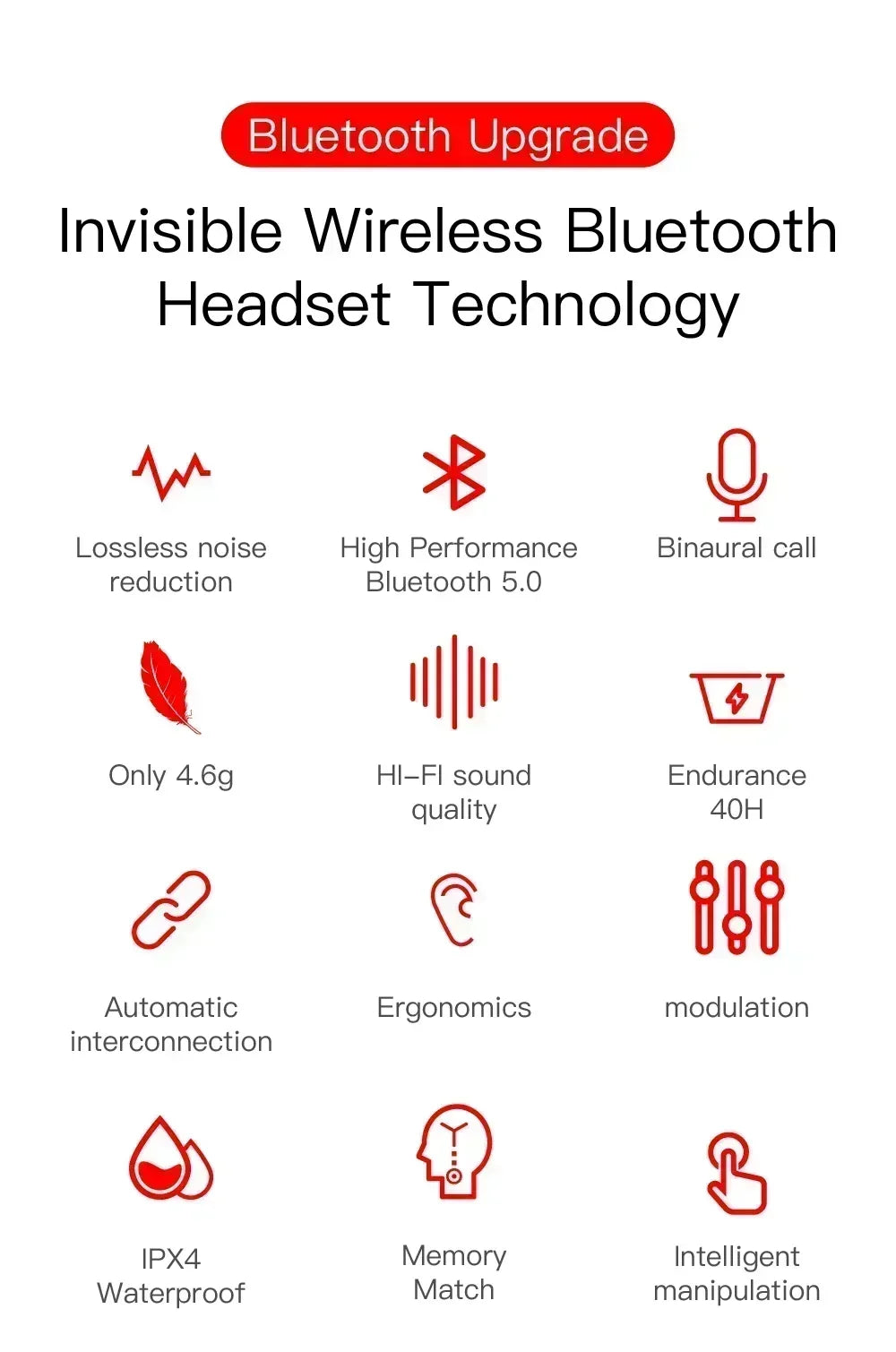 Bluetooth Earphones Sports Gaming Long Battery Comfort Wireless Headphones Premium Sound Quality Soft In-ear Earbuds