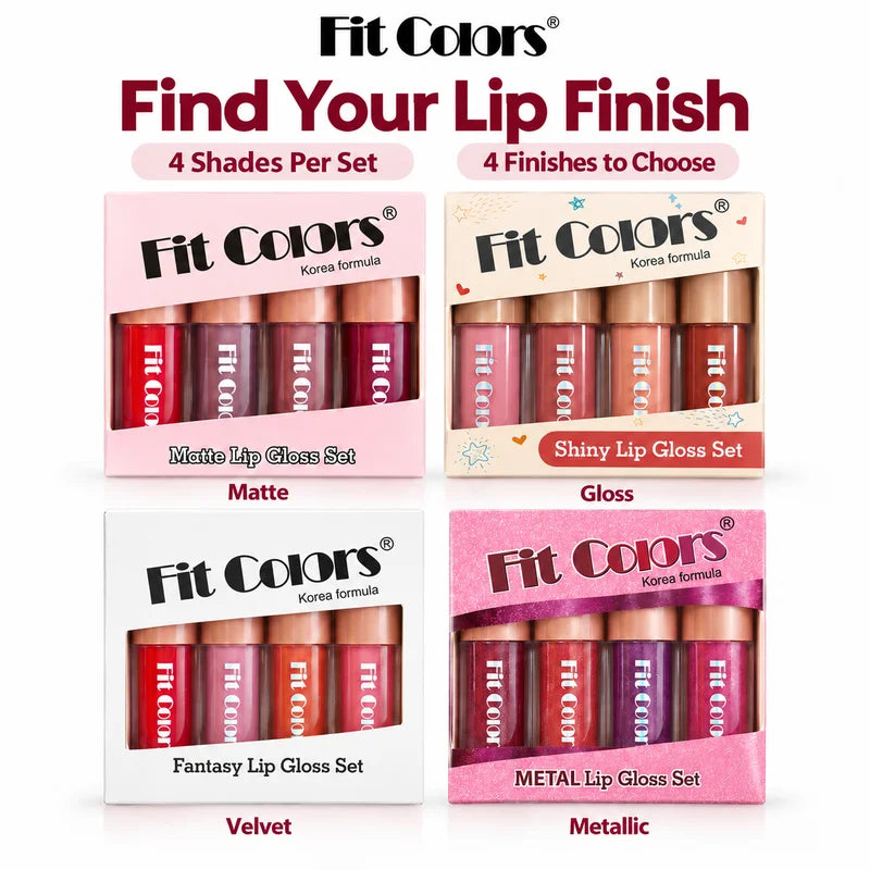 4 Color Lip Gloss Set for Women Matte Glossy Velvet or Metallic Glitter Liquid Lipstick Makeup Gift Kit for Daily and Party Wear