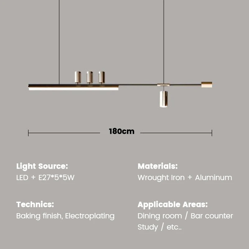 Minimalist Restaurant Chandelier Modern Light Luxury Simple Nordic Bar Table Spotlight Designer Creative Straight Strip Lights