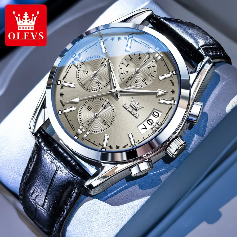 OLEVS 2987 Men Original Quartz Movement Wristwatch Fashion Metallic Texture Calendar Window Luminous Function Waterproof Watch