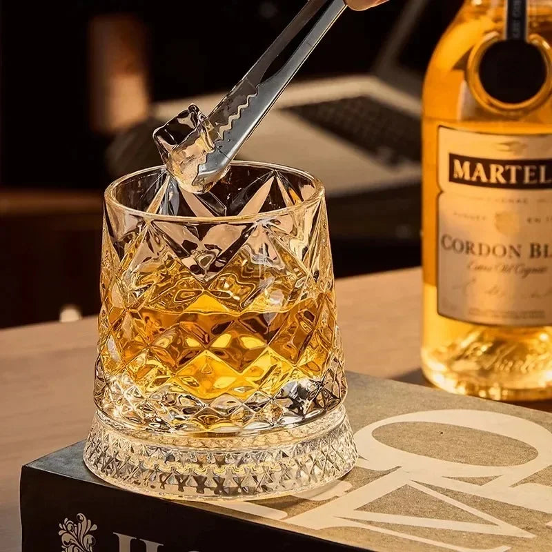 280ml Whiskey Glass The Crystal Rotates 360° White Wine and Cocktail Drinks Bar Party Cool Bar Accessories Unique Gift