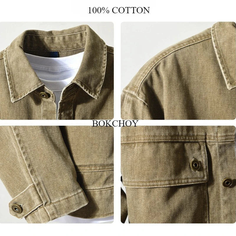 Autumn New Cargo Loose and Comfort 100% Cotton Jackets for Men Vintage Sense of Layering Streetwear Men Shirts AZ889
