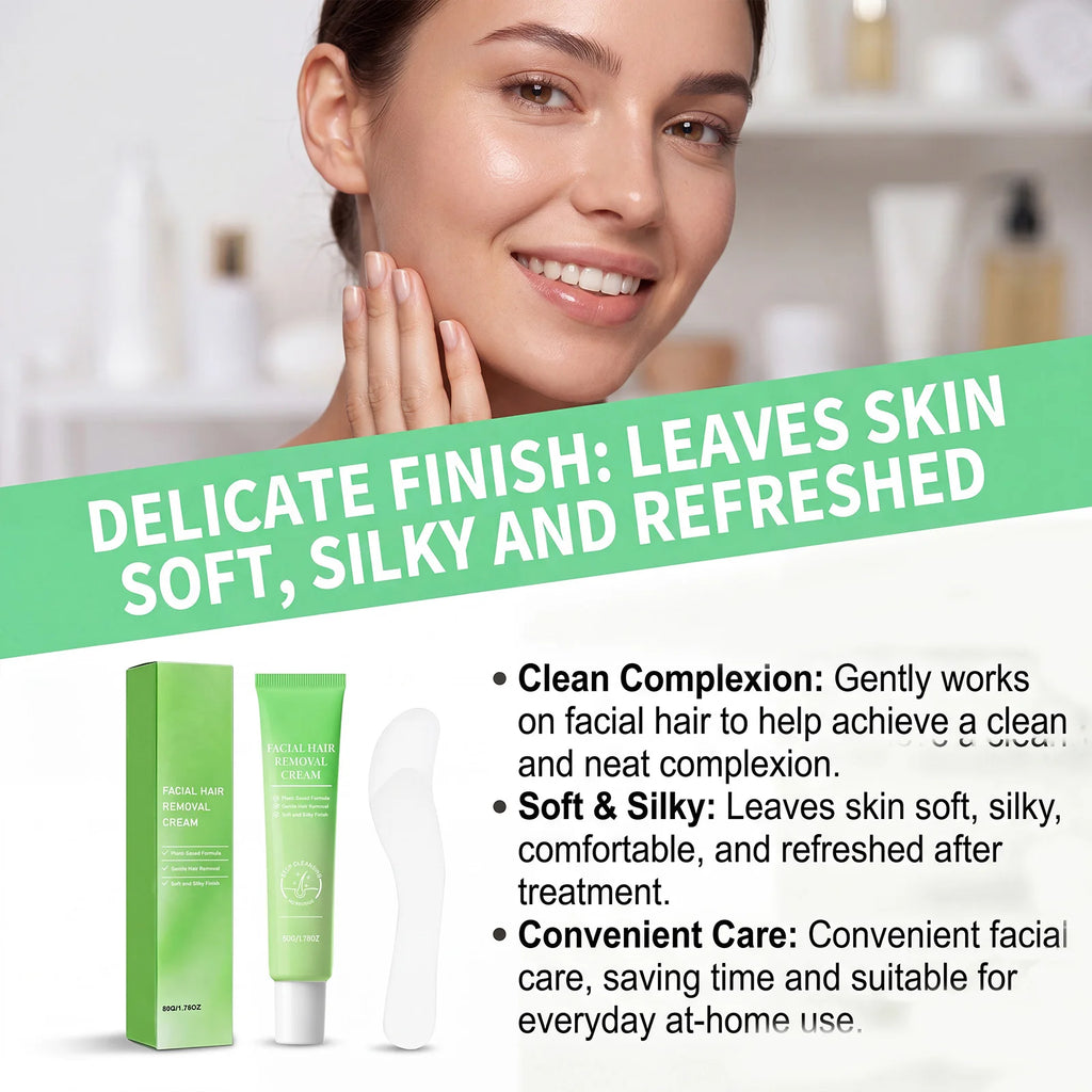 Painless Facial Hair Removal Cream Kit For Women Sensitive Skin 2‑in‑1 With Soothing Cream Home Use Upper Lip Chin Hair Remover
