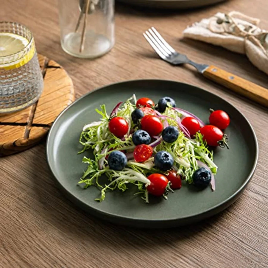 Ceramic Dinnerware Sets, Wavy Rim Stoneware Plates and Bowls Sets, Dishwasher and Microwave and Oven Safe Dishes set, 2pc