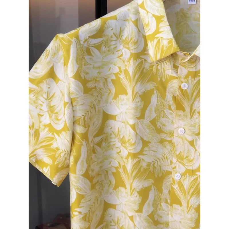 Summer New Style Turn Down Collar Printed Short Sleeved Shirt for Men, Fashionable and Versatile Casual Classic Top