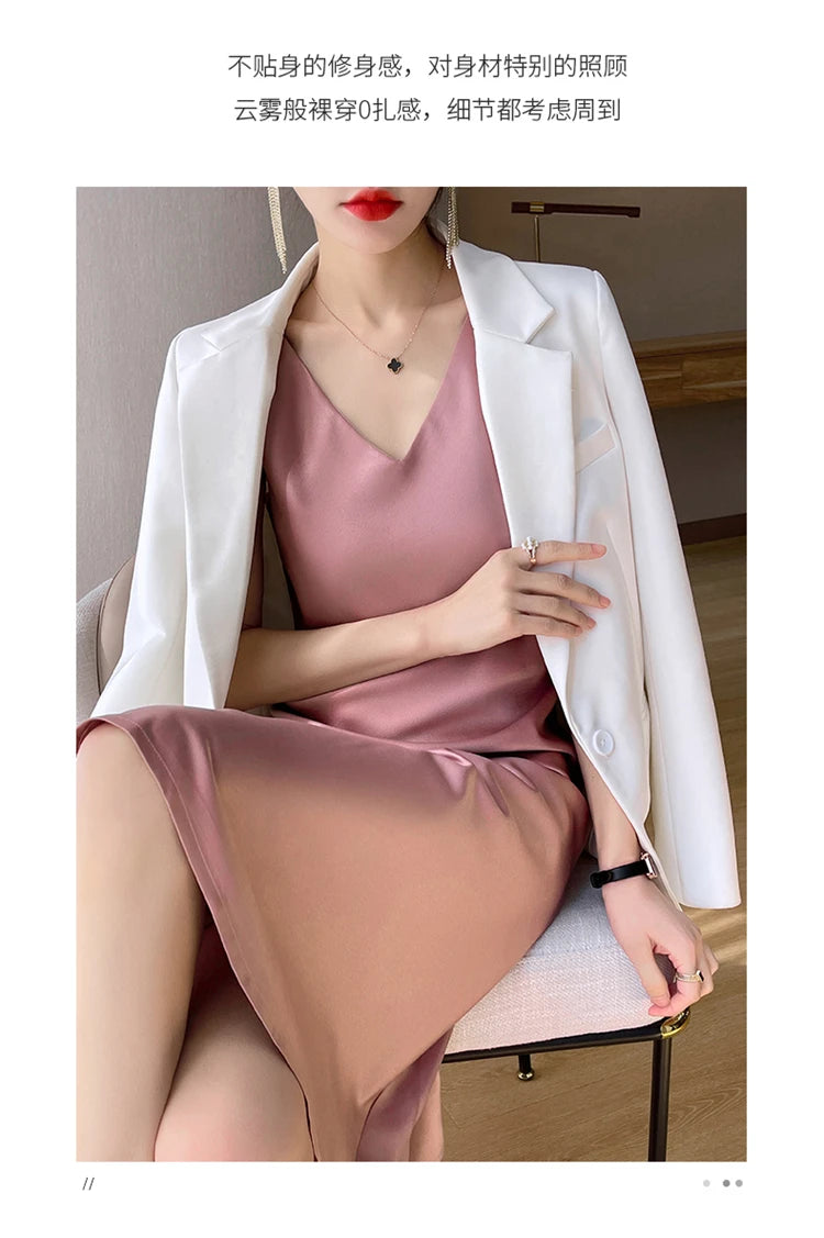 LHZSYY Silk Satin Front/Back V-neck Sling Dress Women's Sleeveless Waistcoat Top Spring Summer New Mulberry Silk Hip Long Skirts