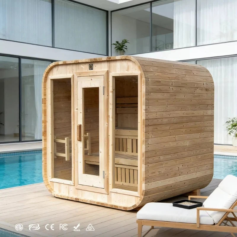 Customized Premium Large Cedar Wood Outdoor Family Spa Sauna, Wet & Dry Type with Panoramic Glass & Lighting