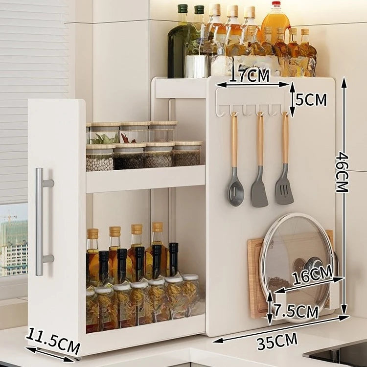 Multifunctional Dustproof Pull Out Cabinet Spice Rack Condiment Storage Organizer For Kitchen Countertop