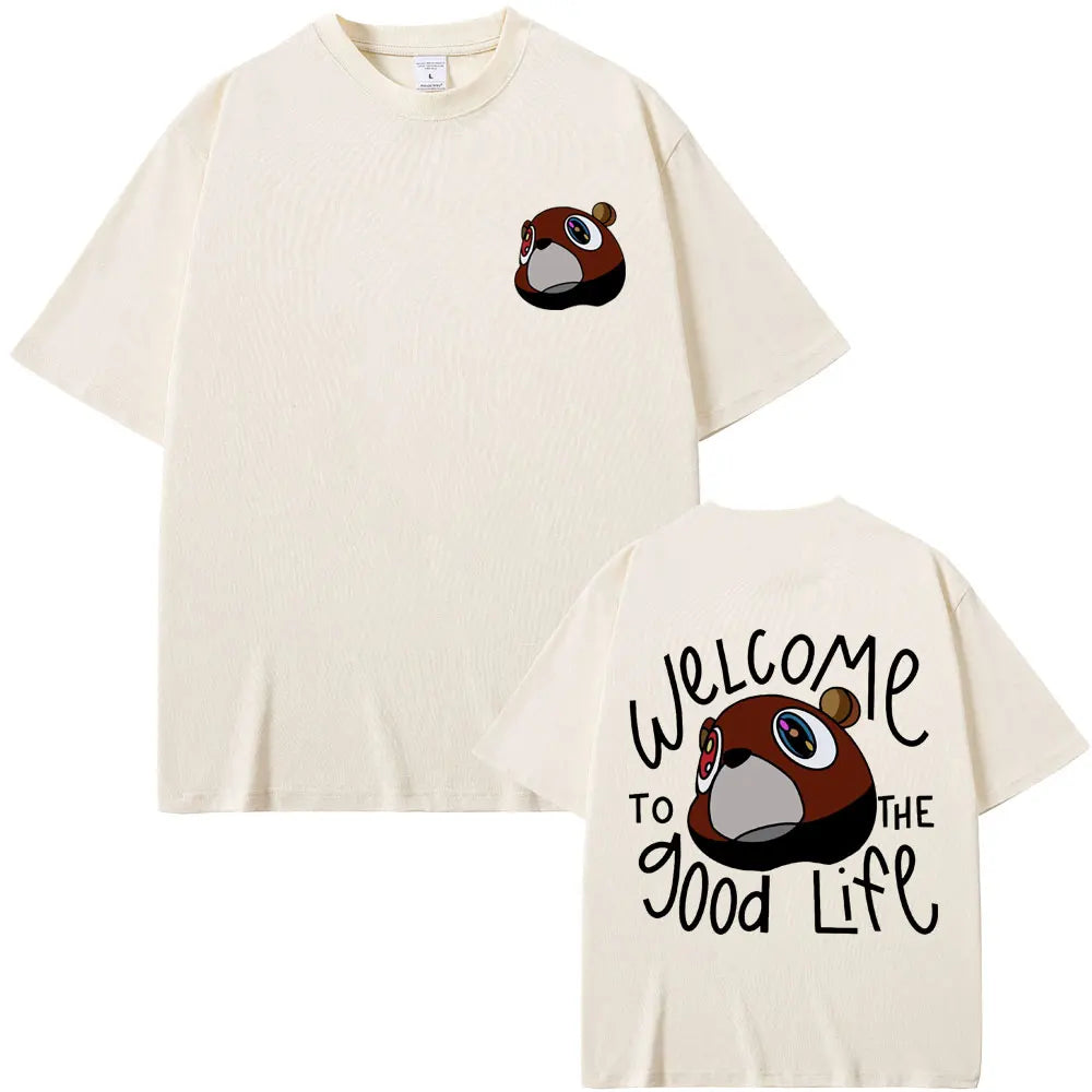 Rapper Kanye West Graduation Bear Double Sided Print T Shirt Men Women Fashion Hip Hop Oversized T-shirt Men's Cotton T-shirts