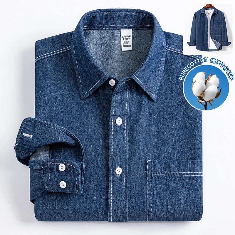 2025 Denim Pure Cotton  Long-Sleeve With Pocket Design Shirt Classic  Fashion Embroider Comfortable Clothes