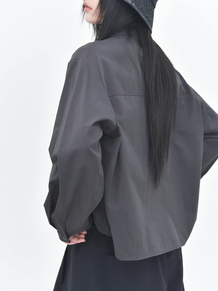 [EAM] Women White Pattern Patch Spliced Big Size Blouse New Lapel Long Sleeve Shirt Fashion Tide Spring Autumn 2026 1DJ6229
