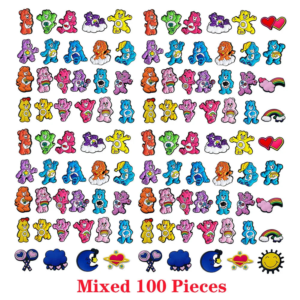 5-100PCS Rainbow Bear Shoes Charms DIY PVC Shoe Bag Wrist Strap Accessories For Wristband Pendant Decoration Kids Party Gifts