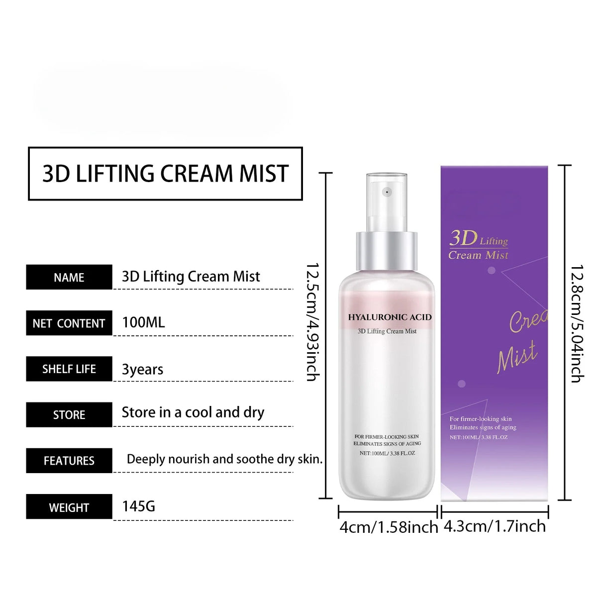 3D Lifting Firming Cream&Spray,Advanced with 17 Peptide Complex for Face&Neck,Butter Rich Texture For Perfect Slugging,Creamy Moisturizing,Instantly Brightens Skin Tone,Firms Skin,Refreshing,Comfortable.K-Beauty  Glass Skin