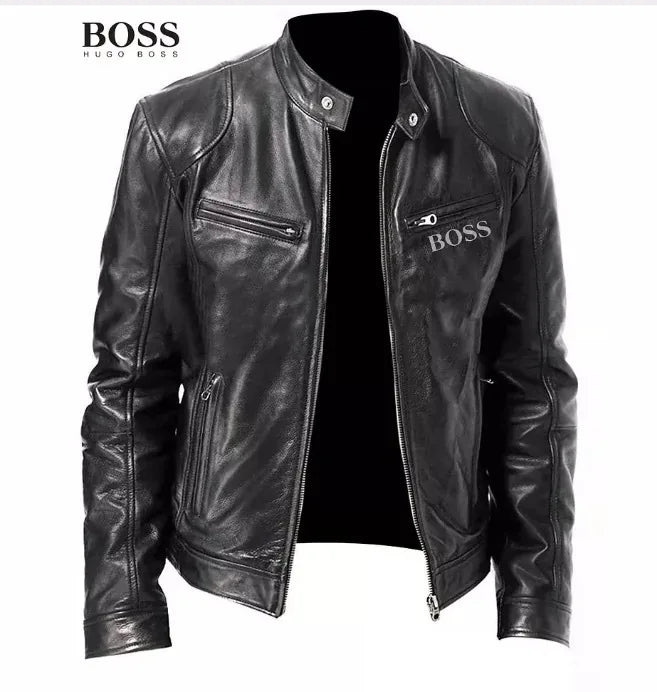 useful European and American Men's Clothing Men's Leather Jacket Male Teen Stand-up Collar Punk Men's Motorcycle Leather Jacket