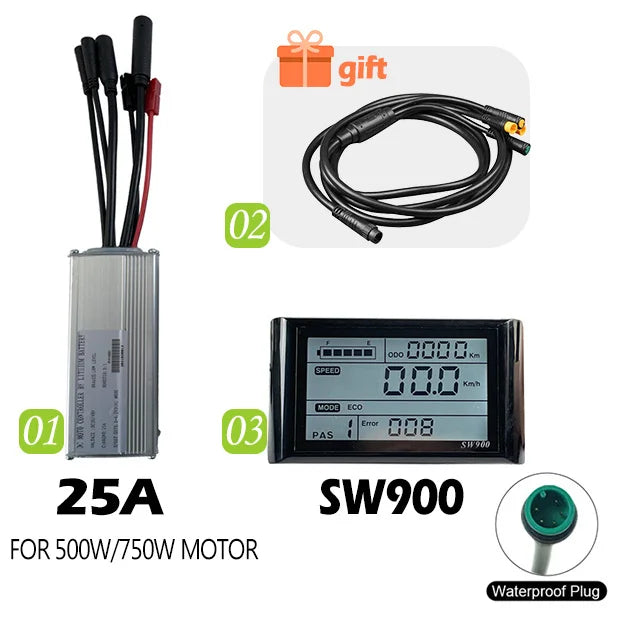 250W-750W Brushless For Electric Bike Controller LCD Panel Scooter EN06 S830 S866 JN Controller 15A 25A WP Plug Square Wave GD06