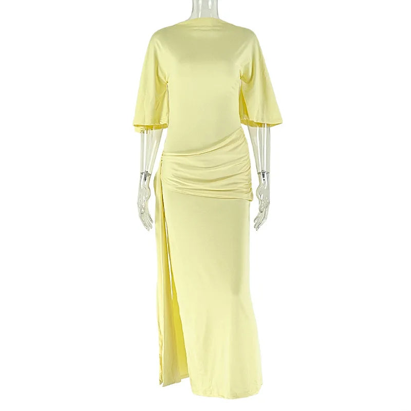 Weird Puss Sexy Split Dress Women Y2K Belt Ribbon Patchwork Backless Short Sleeve Classic Evening Birthday Party Elegant Bodycon