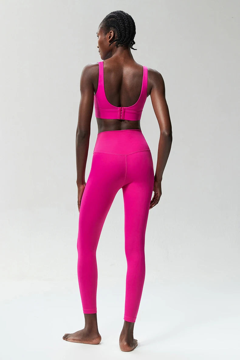 Two Pieces Fitness Yoga Set Women Solid Color Stretchy Soft Gym Suit Breathable Quick Dry Running Sportswear Workout Clothes
