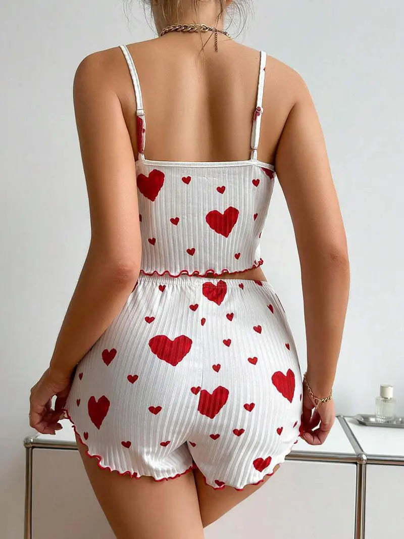 2 Pieces Set Women'S Pajama Shorts Suit Homewear Print Underwear Sexy Lingerie Camisoles Tanks Nighty Ladies Sleepwear Summer Pa