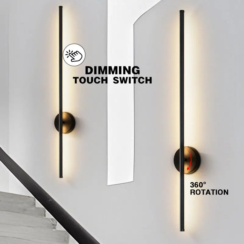 Nordic LED Wall Lights with Touch Dimmable Switch Black 40/55/60/80/100cm Interior LED Wall Lamps Wall Sconce Lighting Fixtures