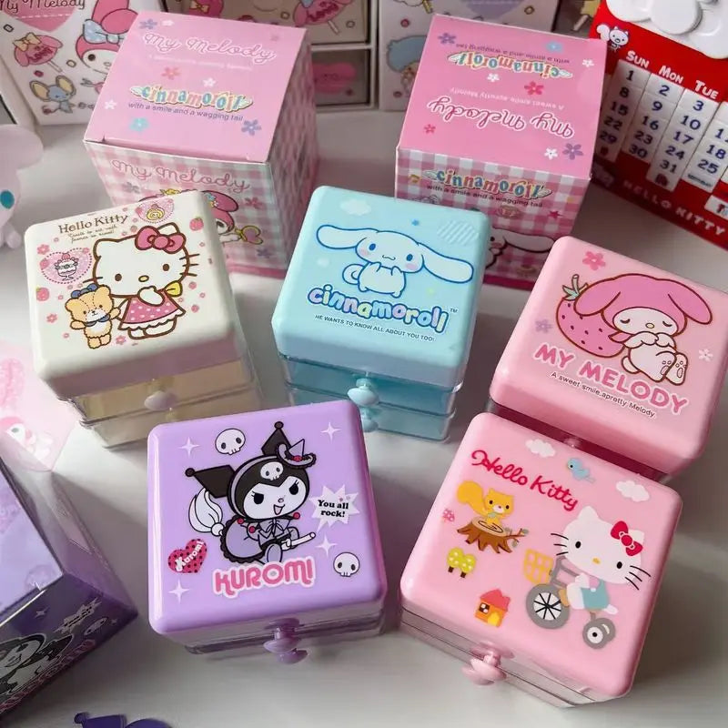 Hello Kitty Kuromi Japanese-Style Cartoon Desktop Organizer  Cute Mini Drawer-Style Storage Box  Two-Tier Jewelry Organizer